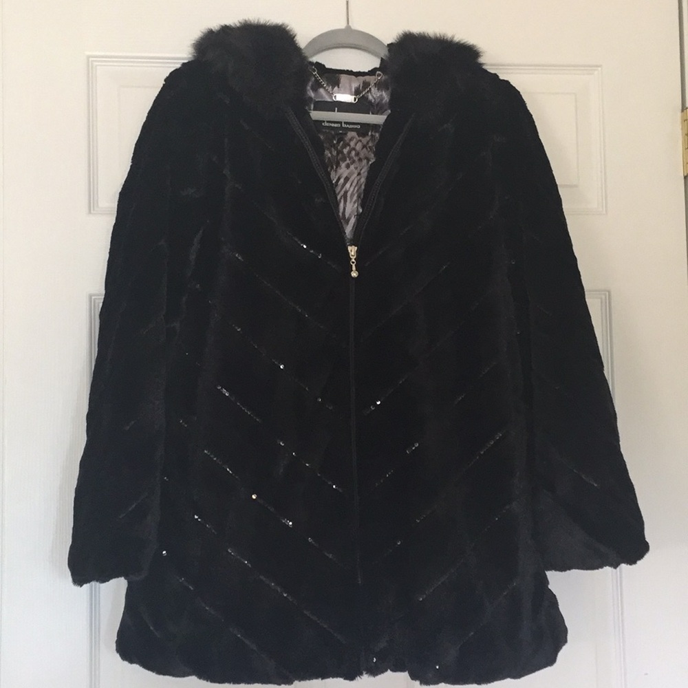 Dennis Basso faux fur with sequins throughout coat